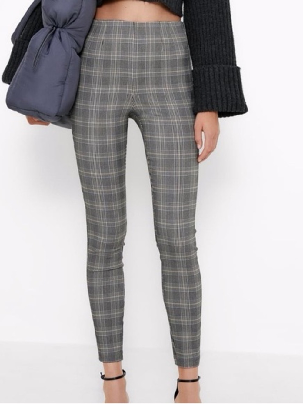 Zara Gray Plaid Skinny Ponte Pants
